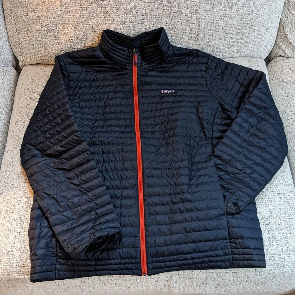 Men's Navy + Orange Patagonia Full Zip Light Puff Jacket